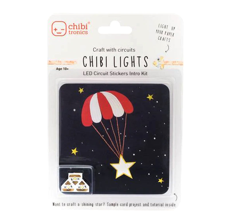 The Circuit Stickers intro pack comes in a white carded package with a shooting star connected to a parachute card, and three circuit stickers are visible through the transparent window.