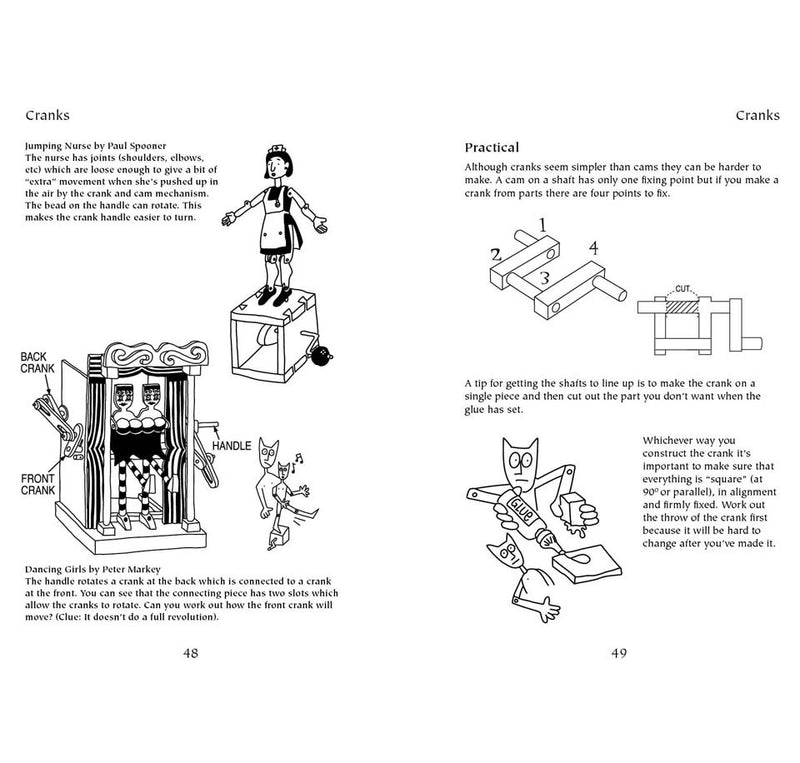 The crank-operated wooden nurse can jump with a breakdown illustration of the operating cranks.