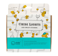 The box comes in a white slipcover with drawing in black of different circuits made with the copper tape, the circuit stickers, and the coin cell batteries similar to a maze. There are also fun yellow drawings, such as a cat, a bee, and a robot.