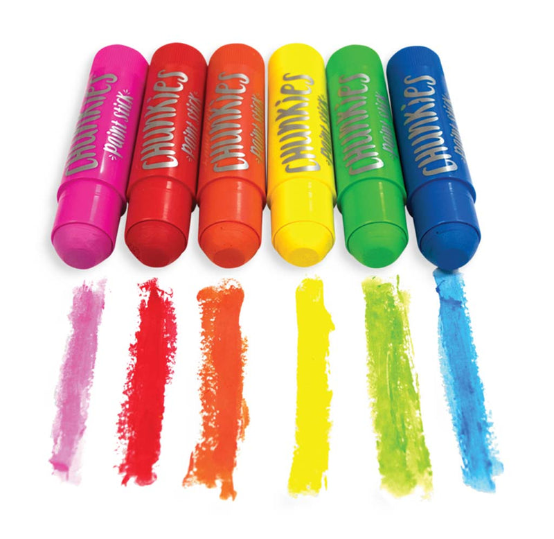 Six different colored paint sticks with a stick of each color marked in front.
