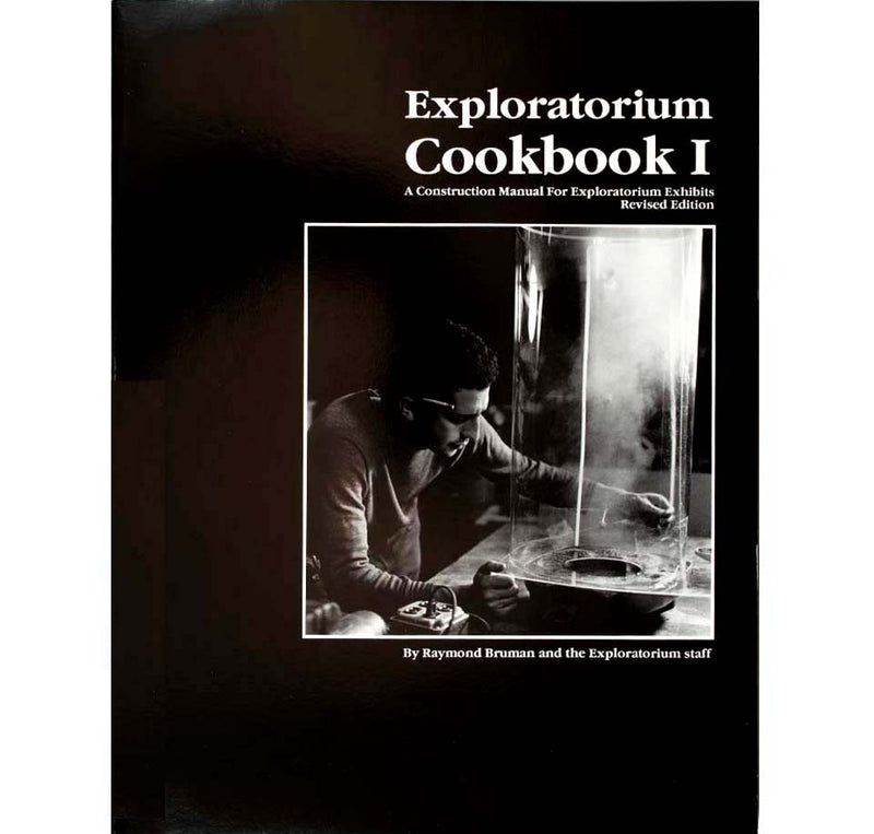 This softcopy book is black with an image of a man working on the tornado exhibit from the Exploratorium's collection. 