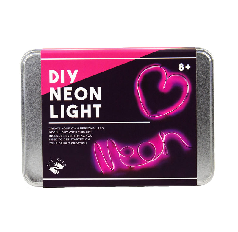 It comes in an aluminum tin with a black and pink sleeve. There are two samples of the pink neon light shaped in a heart and the word neon on the sleeve.