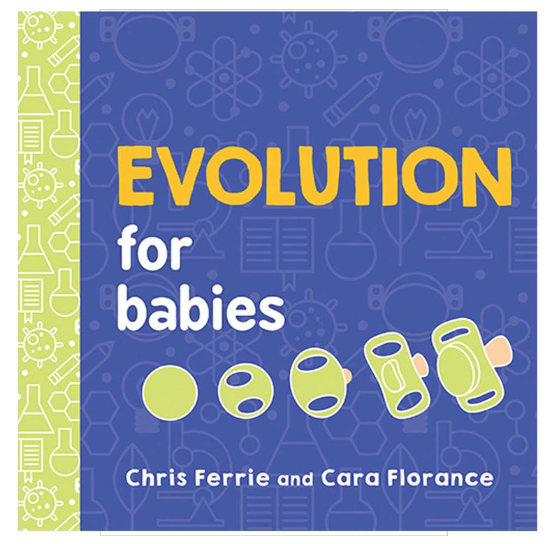This board book is purple with green trim with an evolution of the pacifier in five evolutionary stages on the cover along with the title in yellow and white.