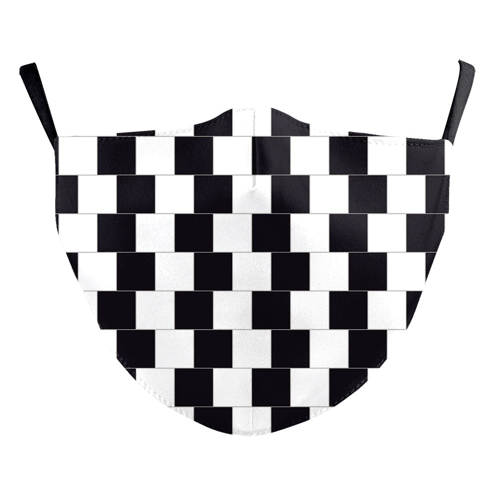 Black and white cafe wall optical illusion face mask