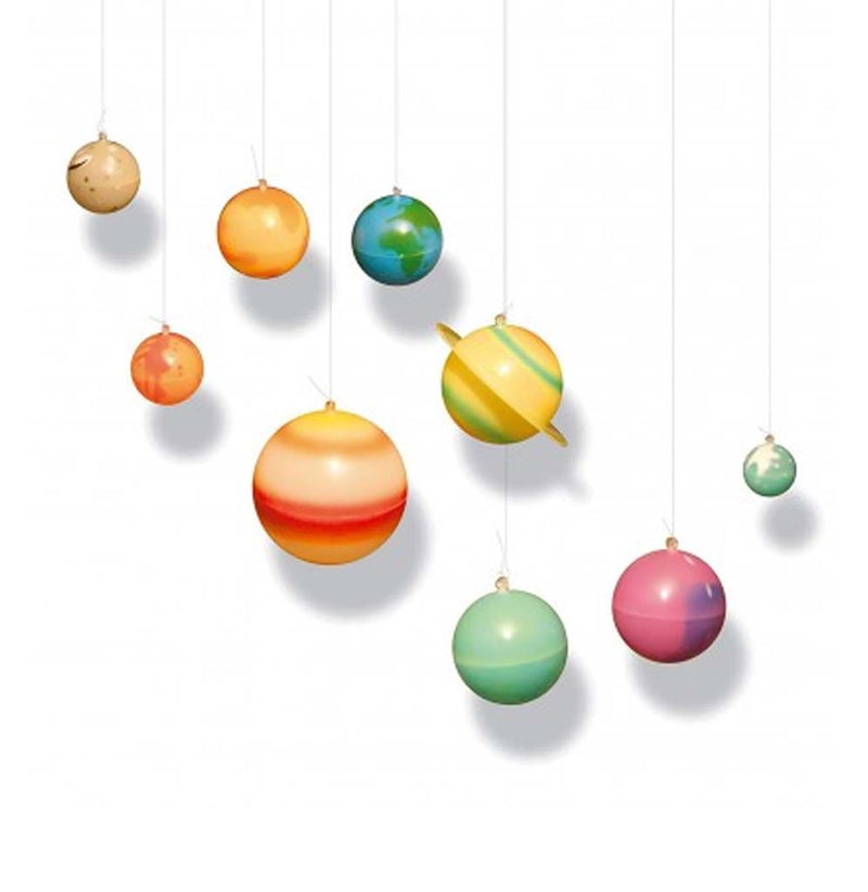 Glow in the dark small solar system. Each planet has a string attached to allow it to hang from any surface. 