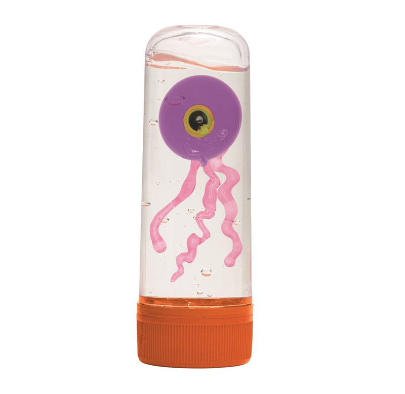 Test tube with purple biopolymer monster with eyes and tentacles.