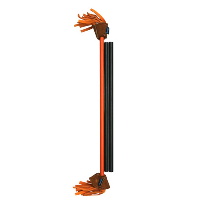 An example of the Kids Sticks, the central stick is orange with brown tassels; the tossing sticks are black.