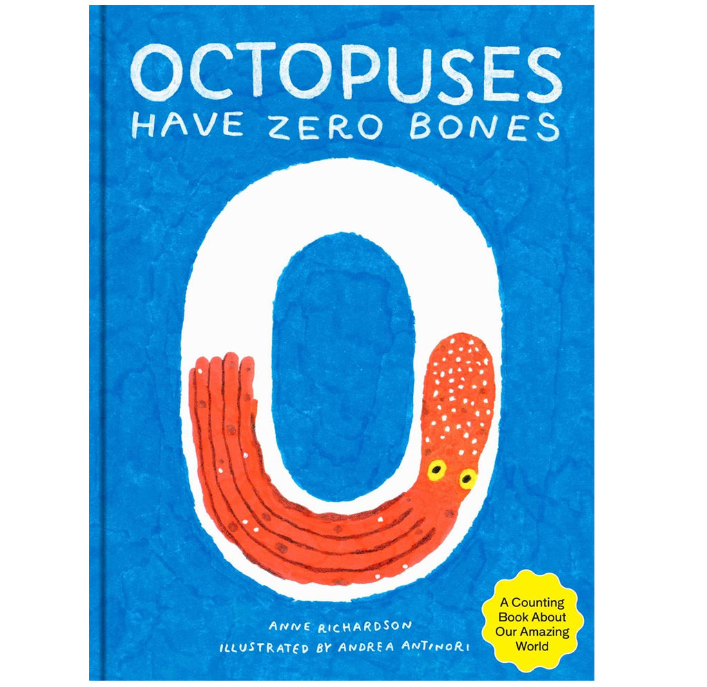  This hardcover book has a blue cover with a large O for Octopuses; a red octopus is lying on the bottom of the O.