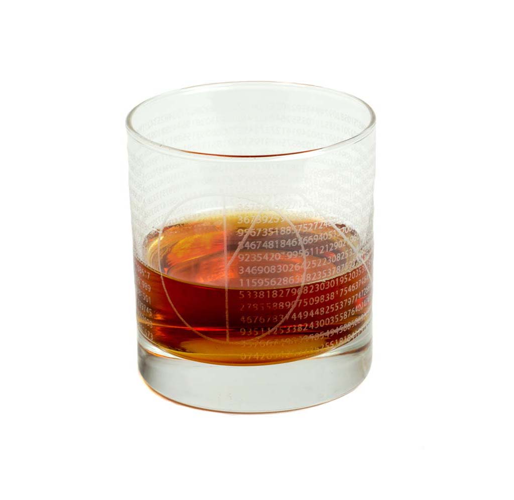 The math-themed rocks glass is etched with digits of Pi for your detail-oriented side, and an approximation of Pi. 