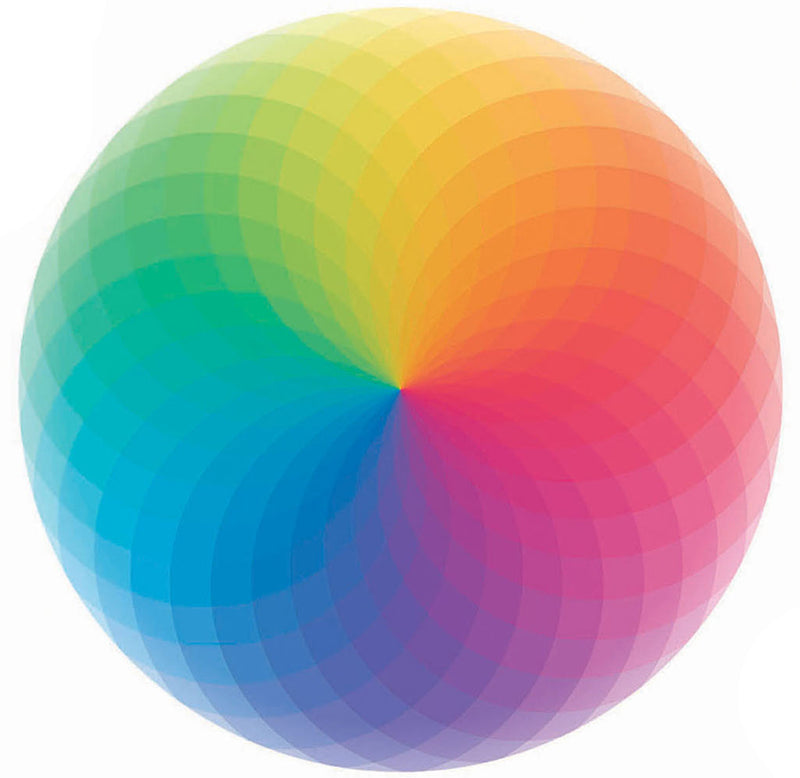 Rainbow colors merging into one another to form a circular pattern.