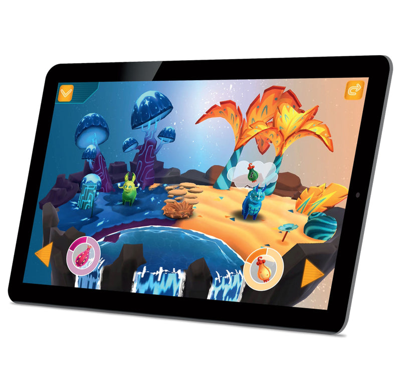 iPad with the environment created for your monsters. Blues on the left representing oceans and orange on the right for desert. The creature is also orange.
