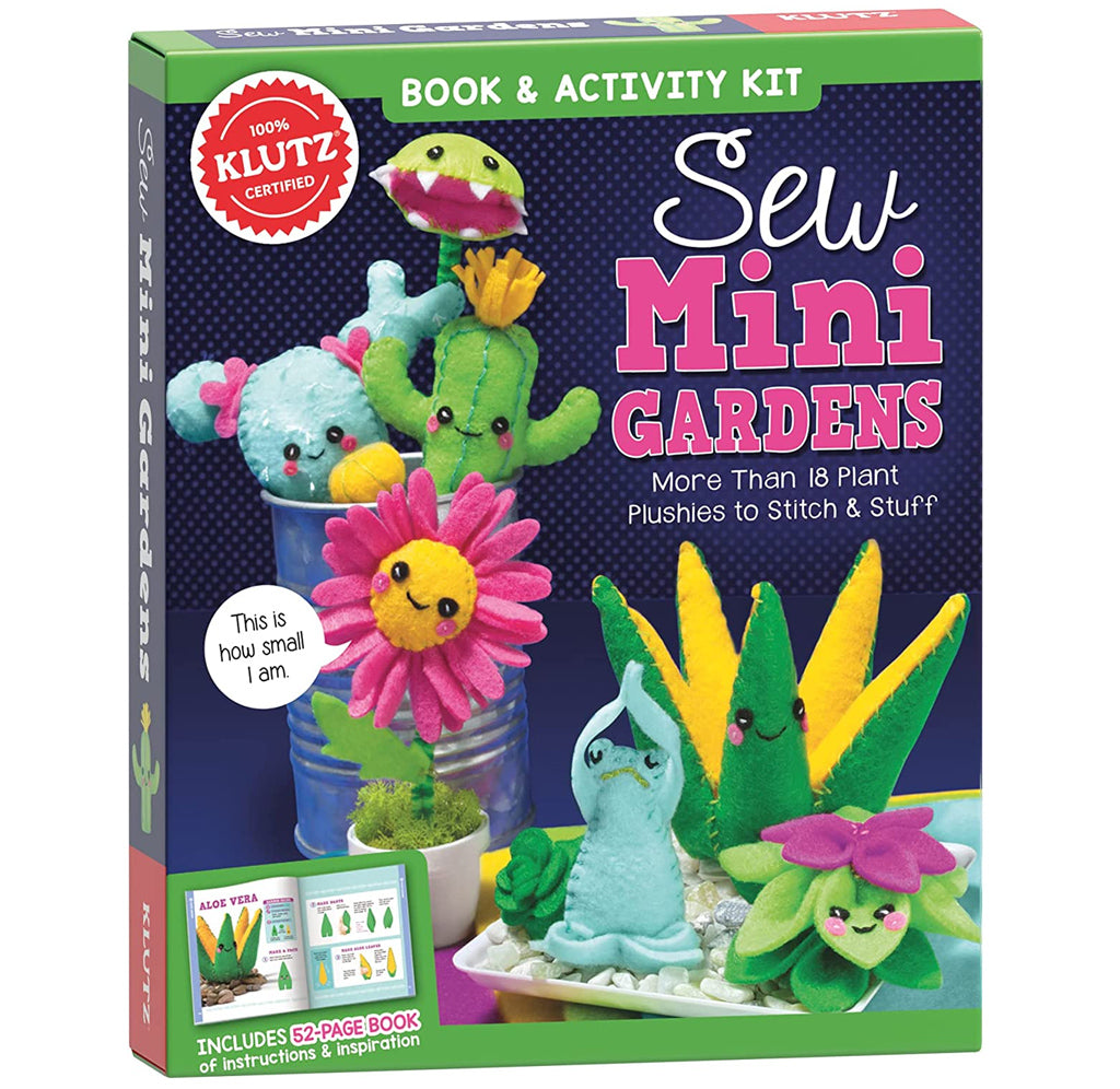 Various examples of garden creatures and plants can be made with the kit, including a venus fly trap, a cactus, a flower, an aloe plant, a frog, and a succulent.