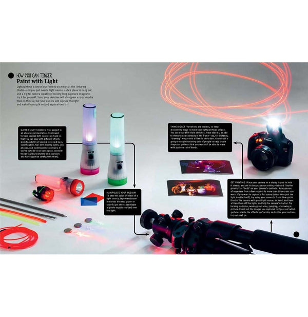 There is a variety of lamps and lanterns with photography equipment.