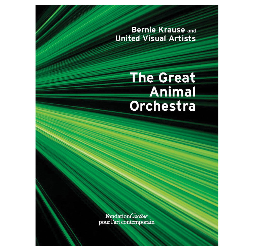 This hardcover book is black with vibrant green lines moving back to front from left to right.