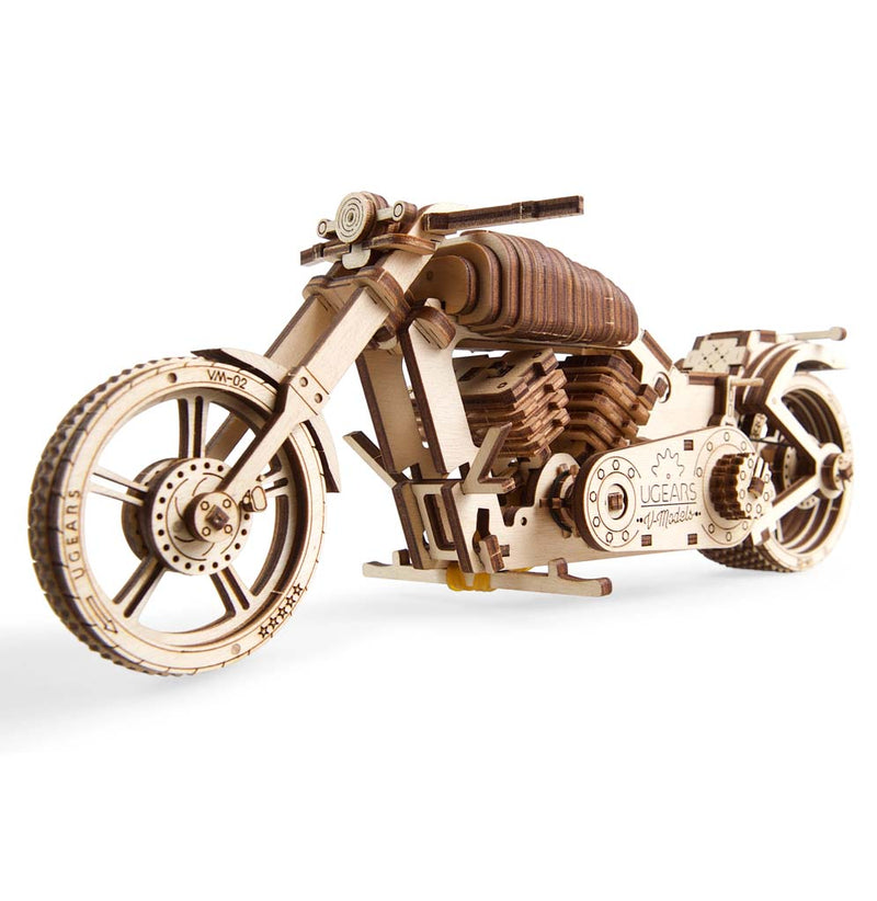 An extremely detailed and precise motorcycle made from wood.