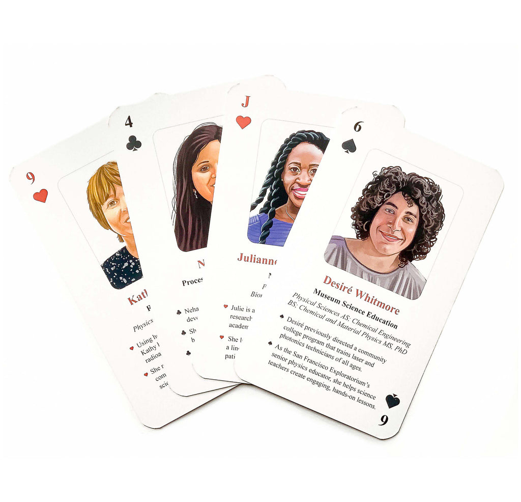 This full deck of cards ( with numbers and suits for actual gameplay) features 26 profiles of women and gender minorities in physics careers—including the Exploratorium's own senior physicist, Desiré Whitmore. 